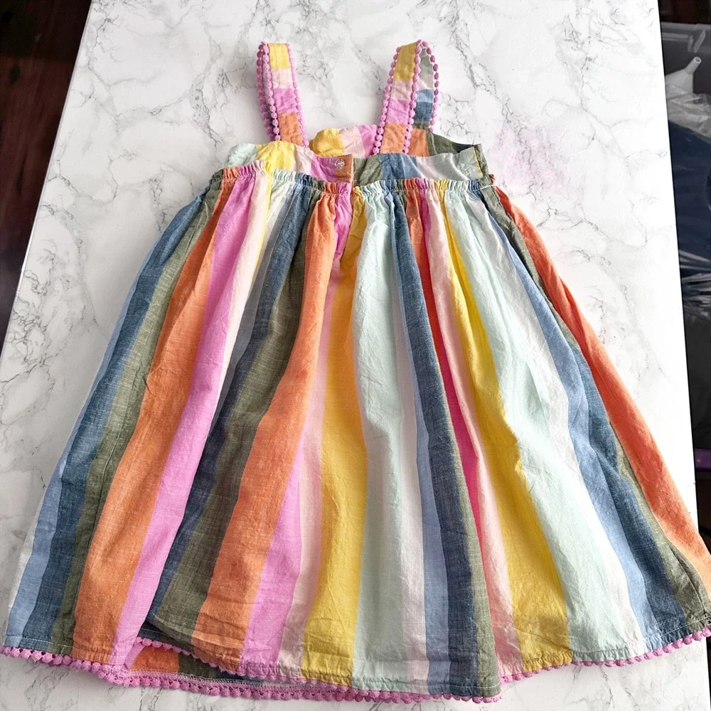 Tahari Cotton Sleeveless Striped Multi Color Dress Fits Girls Size 4